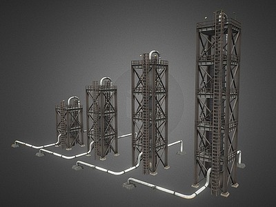 3d工业存储管石油罐工业管道模型
