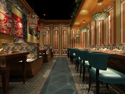 3d欧式餐厅过道用餐区模型