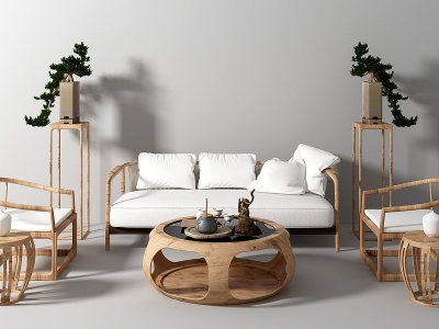 3d新中式沙发茶几座椅模型