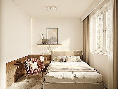 3d现代奶油风家居卧室模型