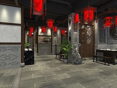 3d中式快餐餐厅模型