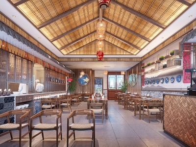 新中式餐厅小吃店模型3d模型