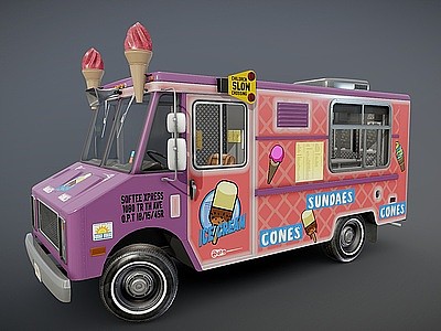 3d冰淇淋车冷饮车餐车模型