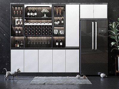 3d现代风格酒柜冰箱组合模型