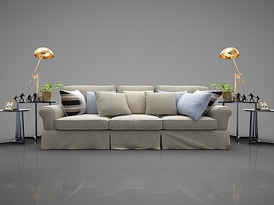 3d新中式风格三人沙发家具模型
