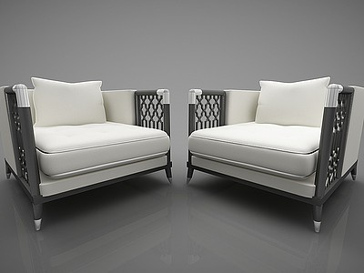 3d新中式风格单人沙发家具模型