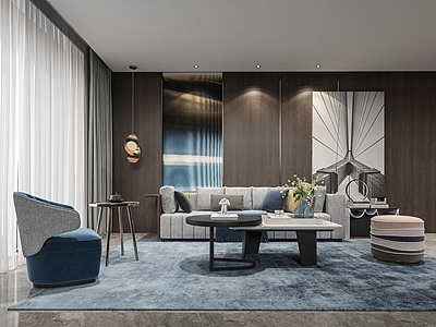 3d现代客厅沙发茶几组合模型