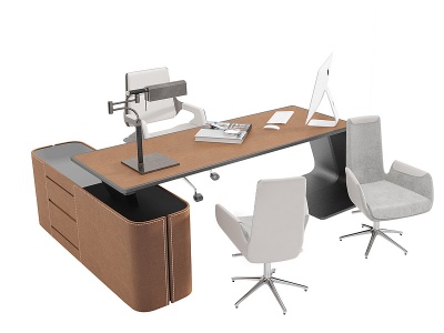 3d办公班台桌椅模型