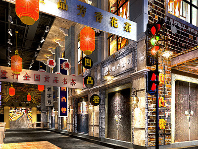 中式网红年代餐厅模型