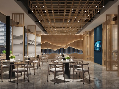 3d新中式咖啡厅模型