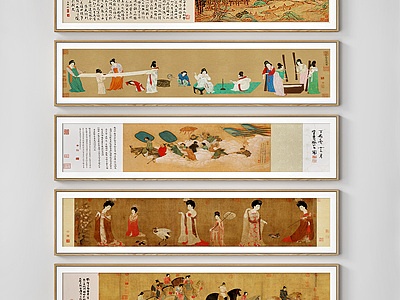 3d中式古典人物字画装饰画模型