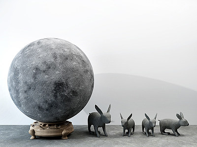 3d月球玉兔兔子石头雕塑模型