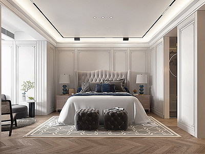 3d美式简欧式卧室模型