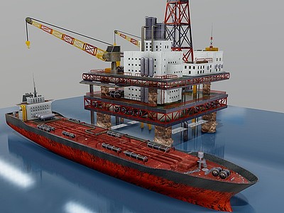 3d海上钻井平台石油货轮模型