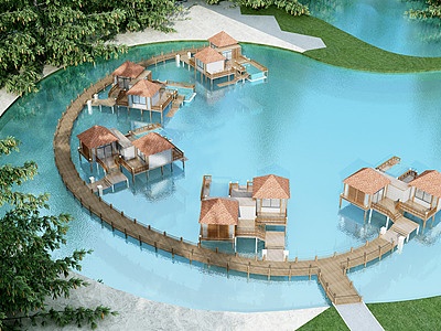 3d湖景别墅模型