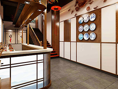 3d中式餐厅酒店餐饮模型