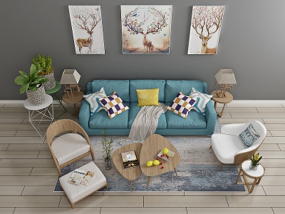 3d沙发茶几装饰画模型
