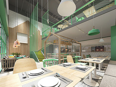 3d工业风风格餐厅餐厅门头模型