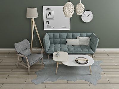 客厅沙发茶几装饰画3d模型