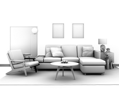 3d北欧布艺沙发组合模型