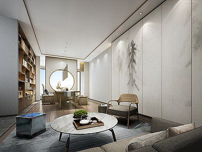 3d新中式茶室会客室模型