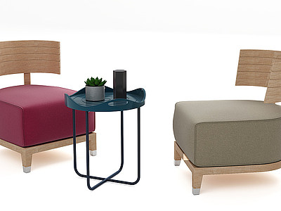3d北欧单人沙发椅茶几组合模型