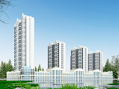 3d现代高层住宅建筑模型