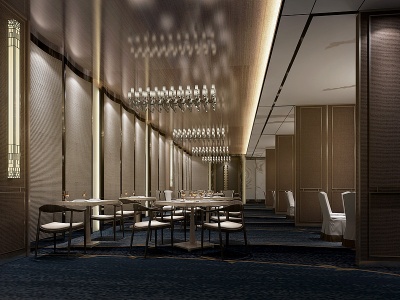 3d新中式中餐厅大厅模型