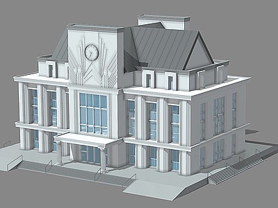 3d欧式车站建筑模型