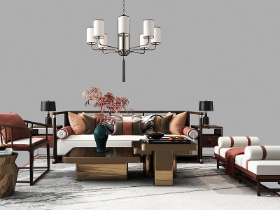 3d新中式沙发组合模型