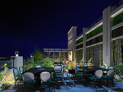 3d屋顶餐厅露天餐厅花园模型