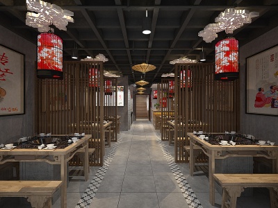3d新中式火锅店餐厅餐厅餐馆模型