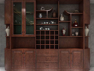 3d新中式酒柜装饰柜柜子模型