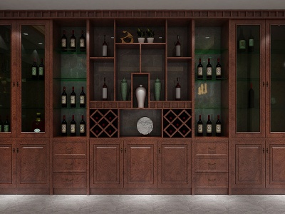 3d新中式酒柜装饰柜柜子模型