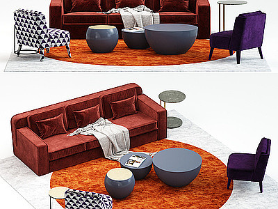3d简约沙发组合模型