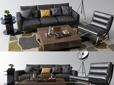 3d黑色沙发皮革沙发模型