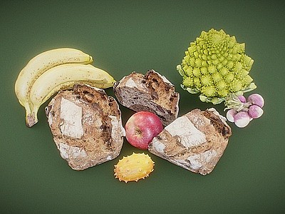 3d水果蔬菜香蕉苹果面包模型
