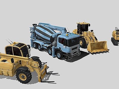 3d工程车推土机拖拉机挖土机模型