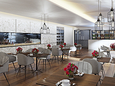 3d餐厅西餐厅餐桌椅组合模型
