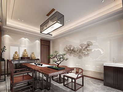 3d新中式别墅茶室模型