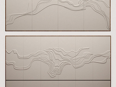 3d新中式山水纹理墙绘模型