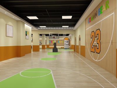 3d儿童运动馆吸顶灯篮球架模型
