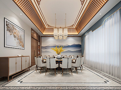 3d新中式餐厅包厢吊灯模型