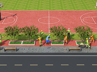 3d户外篮球场道路景观模型