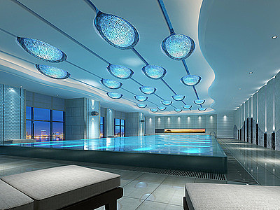 3d酒店游泳池吸顶灯壁灯模型