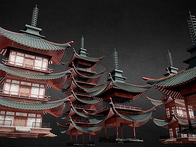 3d中国传统建筑模型