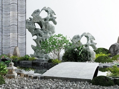 3d新中式庭院景观模型