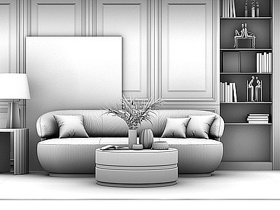 3d后现代沙发茶几组合模型