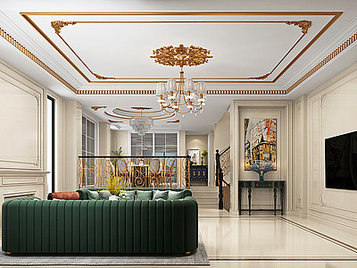 3d欧式古典别墅客厅模型