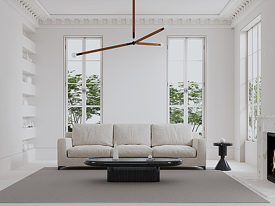 3d客厅沙发组合壁炉异形吊灯模型